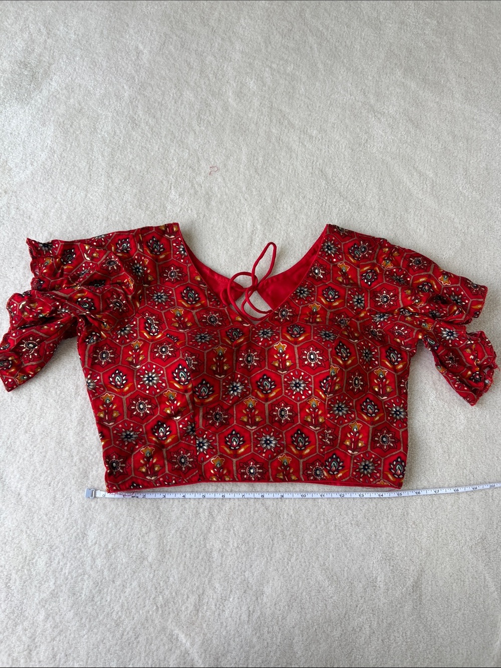 Brand new designer Red Printed Women’s Crop Top blouse with Tie Back